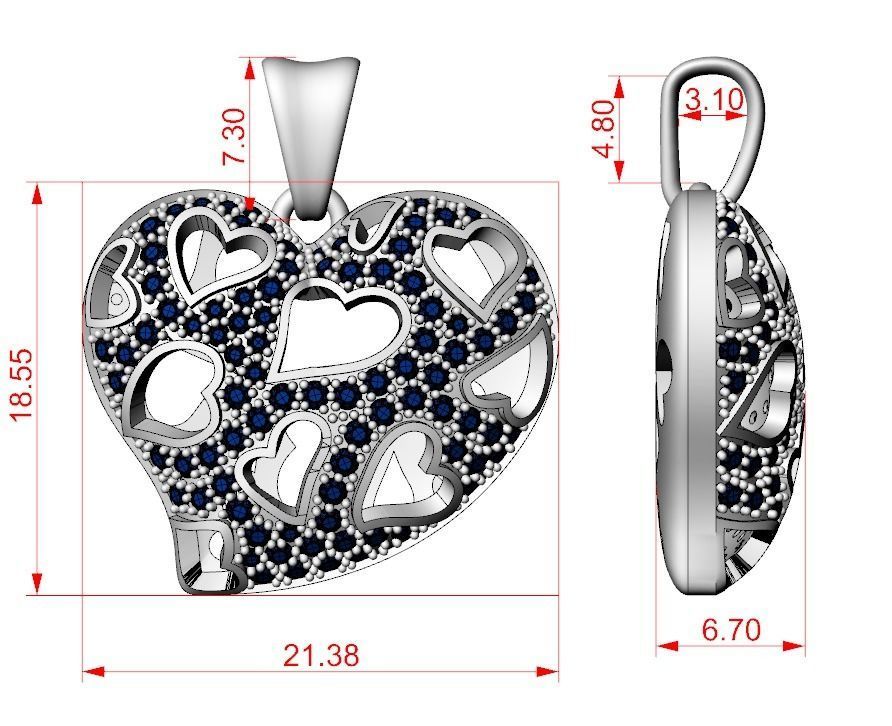 Stylish pendant Heart love with diamonds 528 3D print model_14