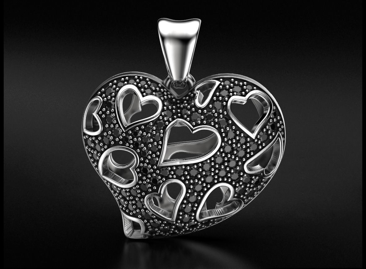 Stylish pendant Heart love with diamonds 528 3D print model_2