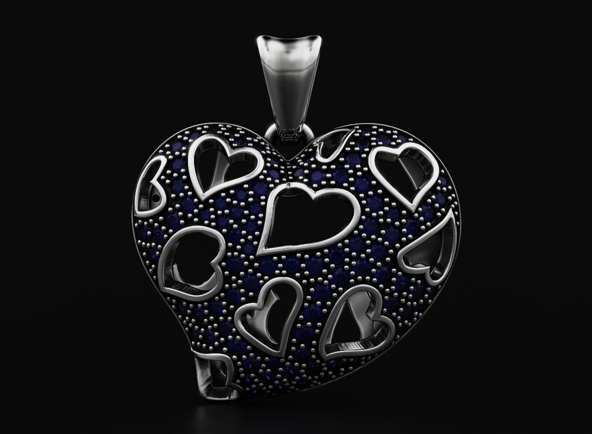 Stylish pendant Heart love with diamonds 528 3D print model_4