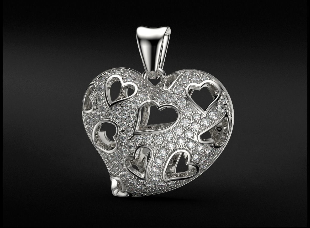 Stylish pendant Heart love with diamonds 528 3D print model_5