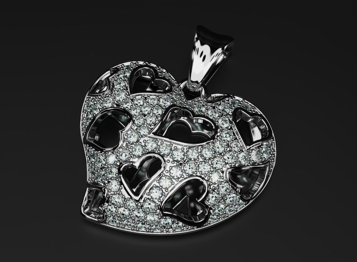 Stylish pendant Heart love with diamonds 528 3D print model_9