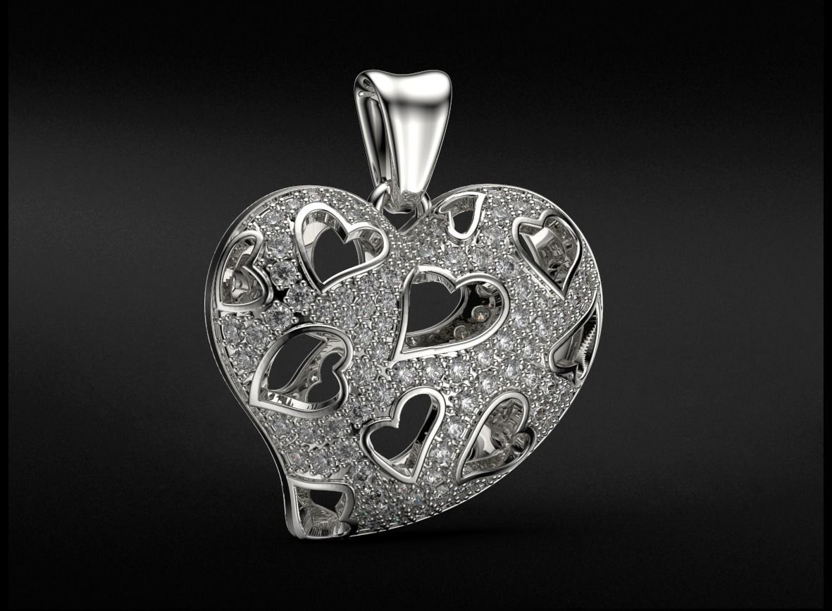 Stylish pendant Heart love with diamonds 528 3D print model_11