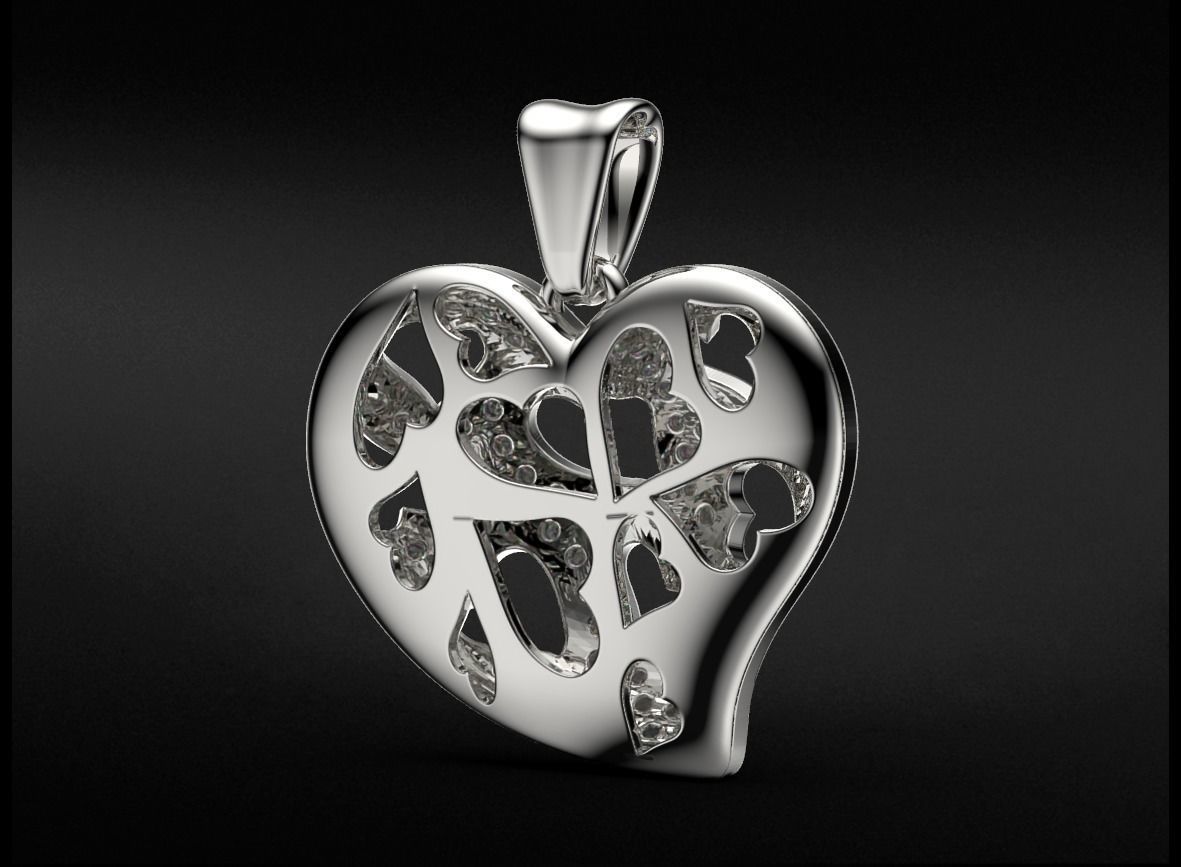 Stylish pendant Heart love with diamonds 528 3D print model_7