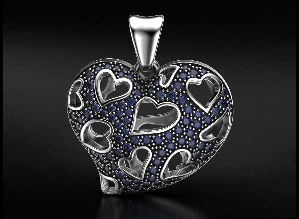Stylish pendant Heart love with diamonds 528 3D print model_13