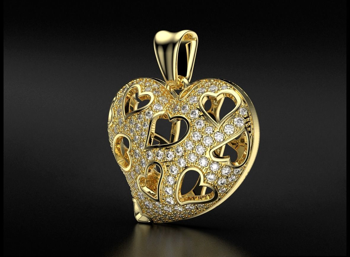 Stylish pendant Heart love with diamonds 528 3D print model_10
