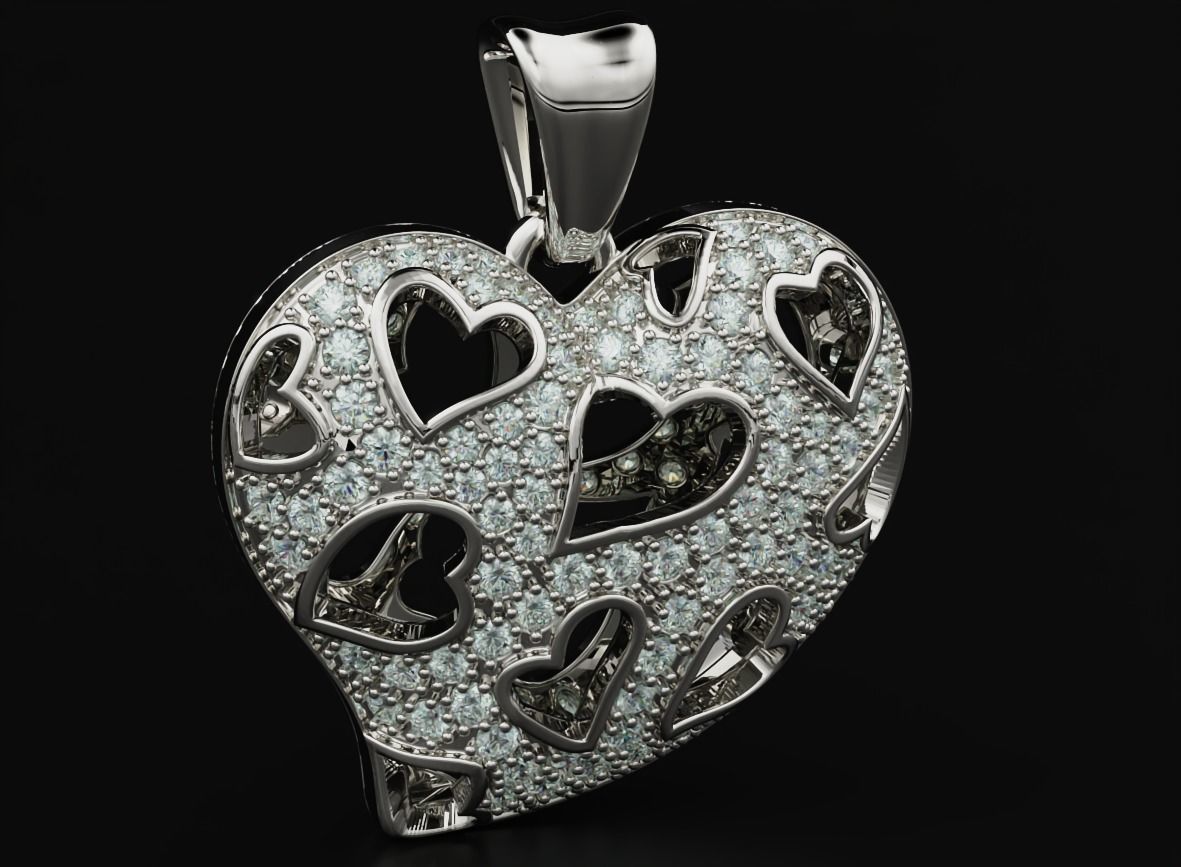 Stylish pendant Heart love with diamonds 528 3D print model_6