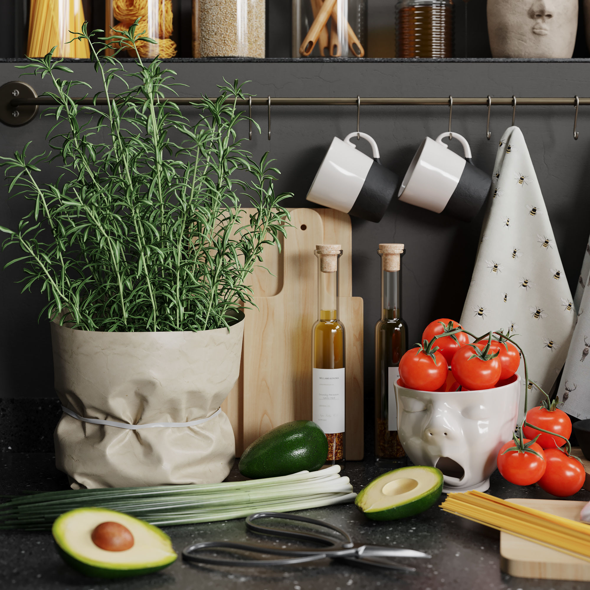 Decorative kitchen set 02 by Systemh11 Low-poly 3D model_2