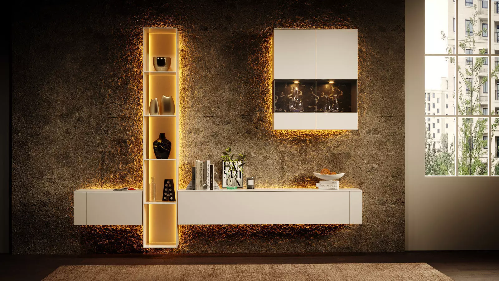 Modern furniture wall Free 3D model