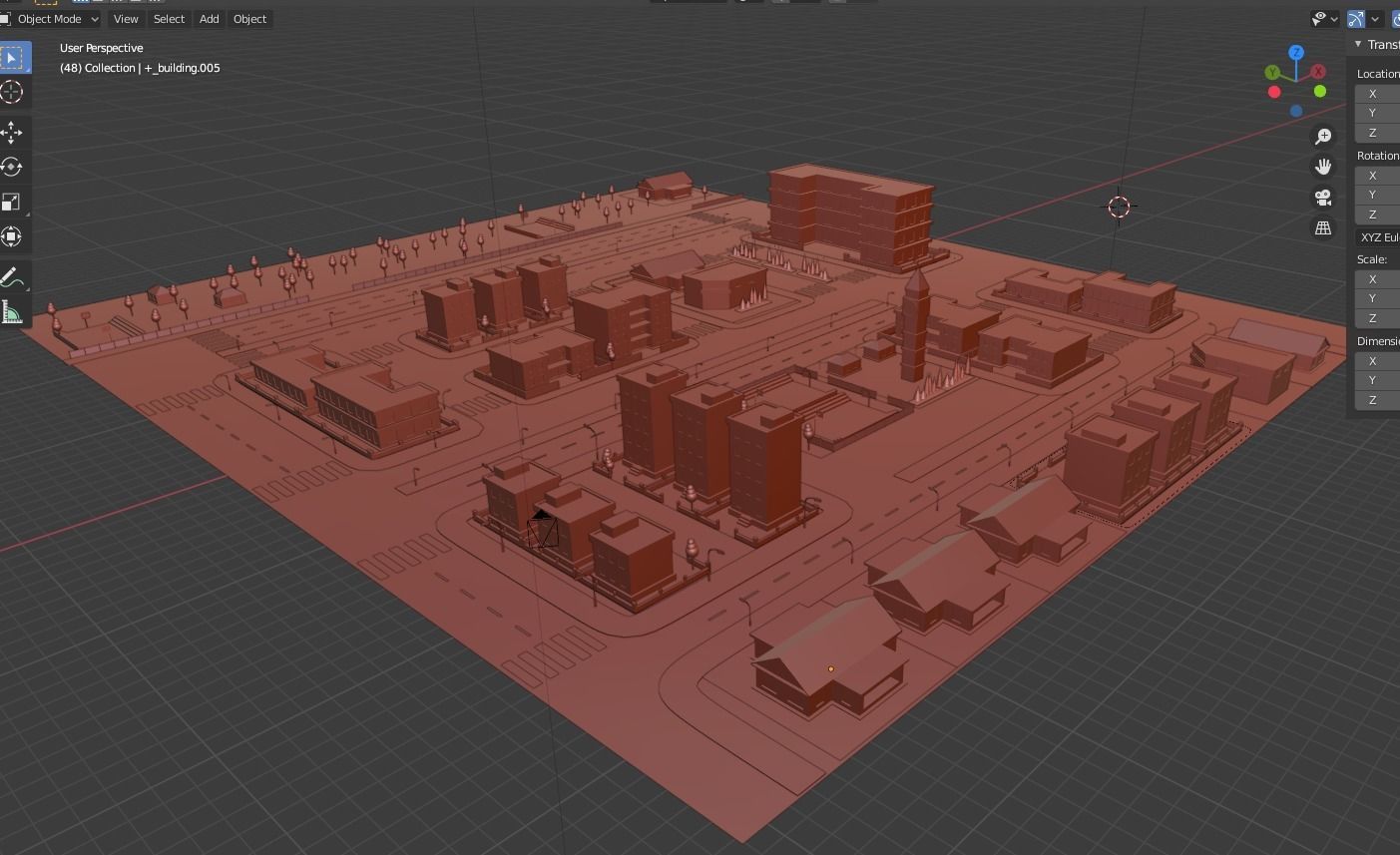 Low Poly City with buildings and trees Low-poly 3D model_3