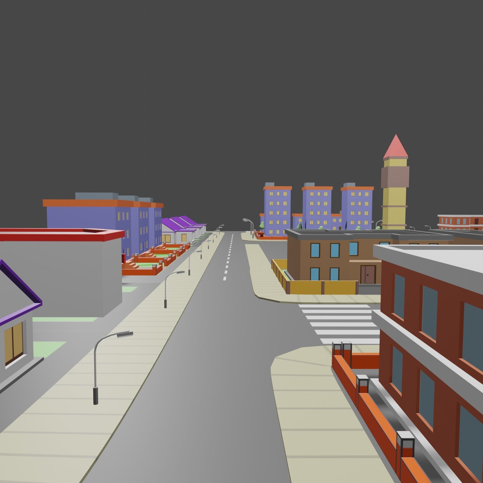 Low Poly City with buildings and trees Low-poly 3D model_1