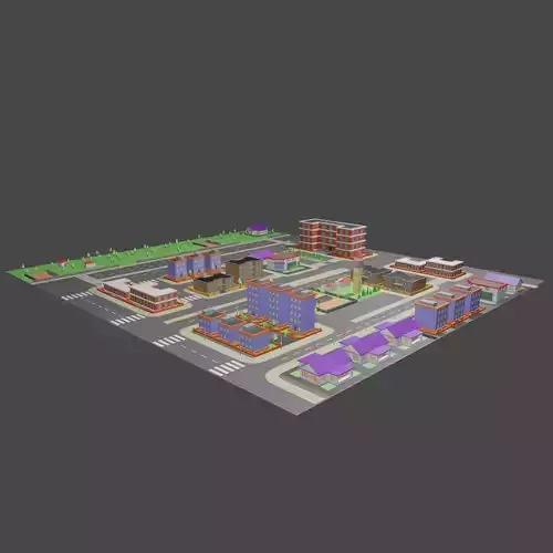 Low Poly City with buildings and trees