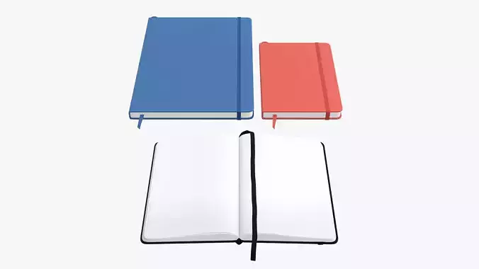 Notebooks hardcover with strap open close 3D Model Collection