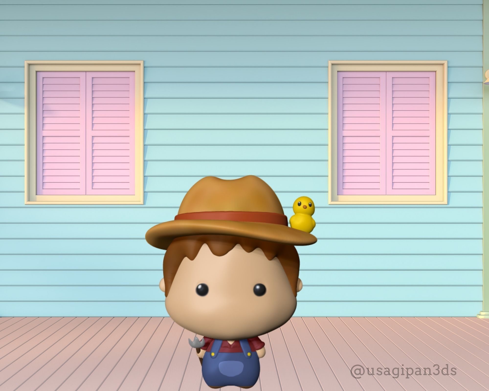 Farmer figurine of boy wearing hat 3D print model_1