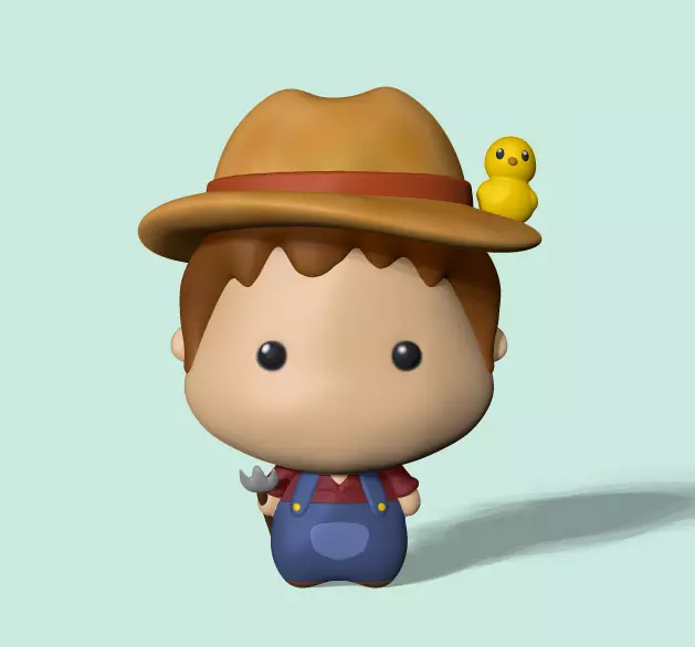 Farmer figurine of boy wearing hat 3D print model_0