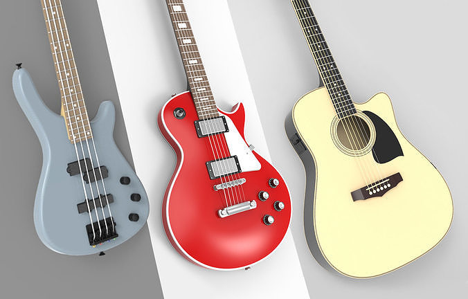 3 Guitars pack 3D model