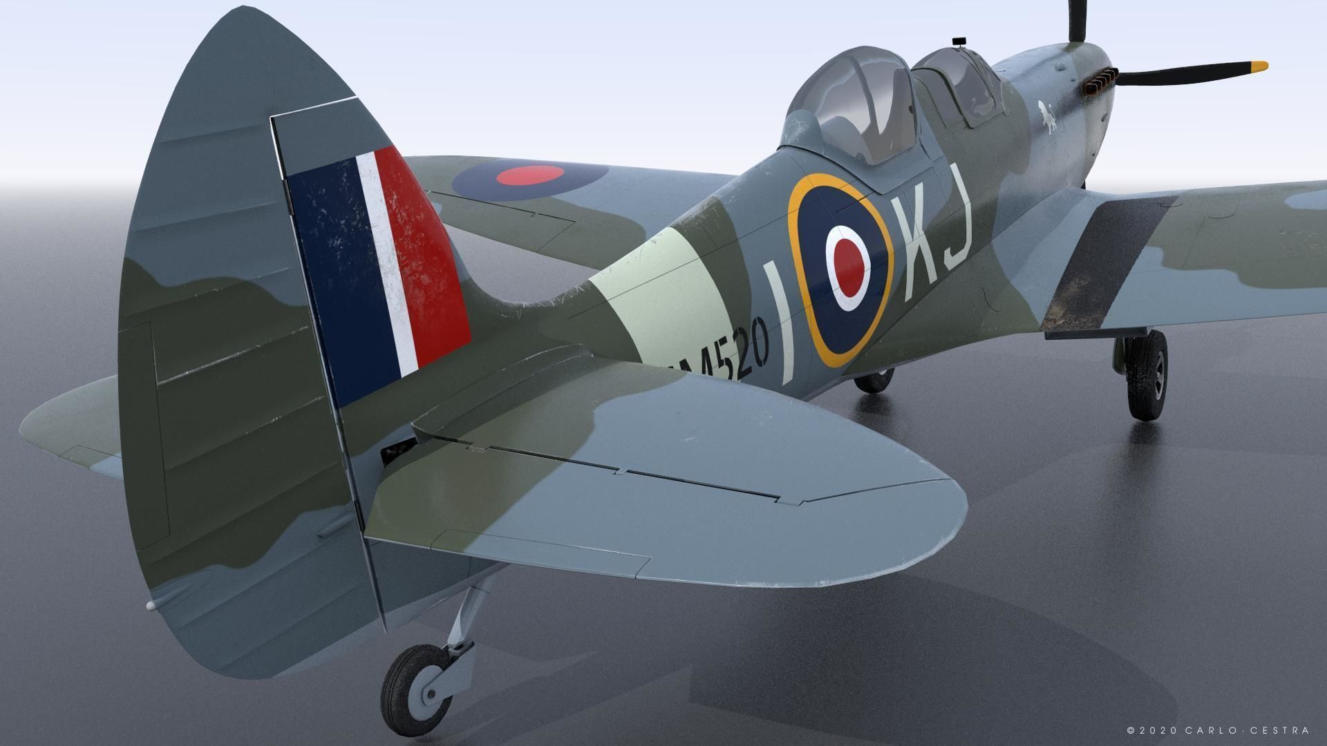 SPITFIRE TR MK9 - Rigged Low-poly 3D model_11
