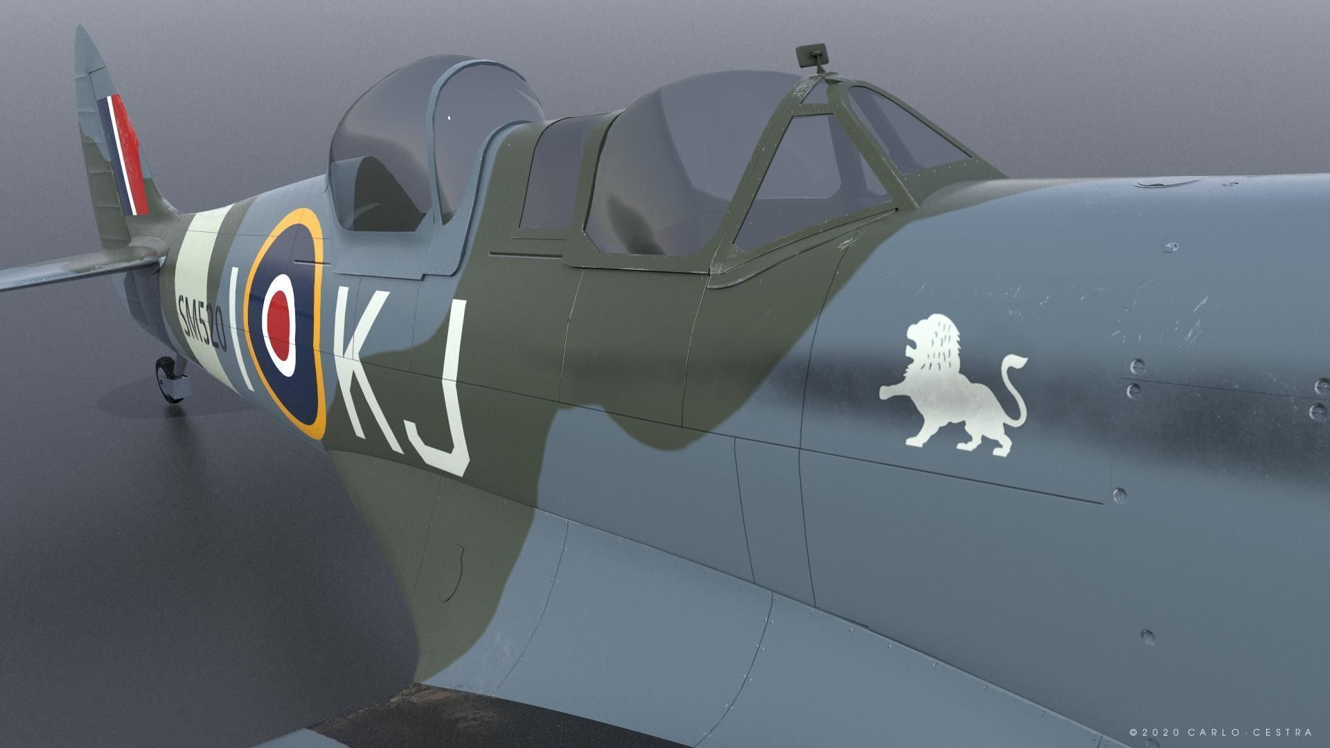 SPITFIRE TR MK9 - Rigged Low-poly 3D model_7