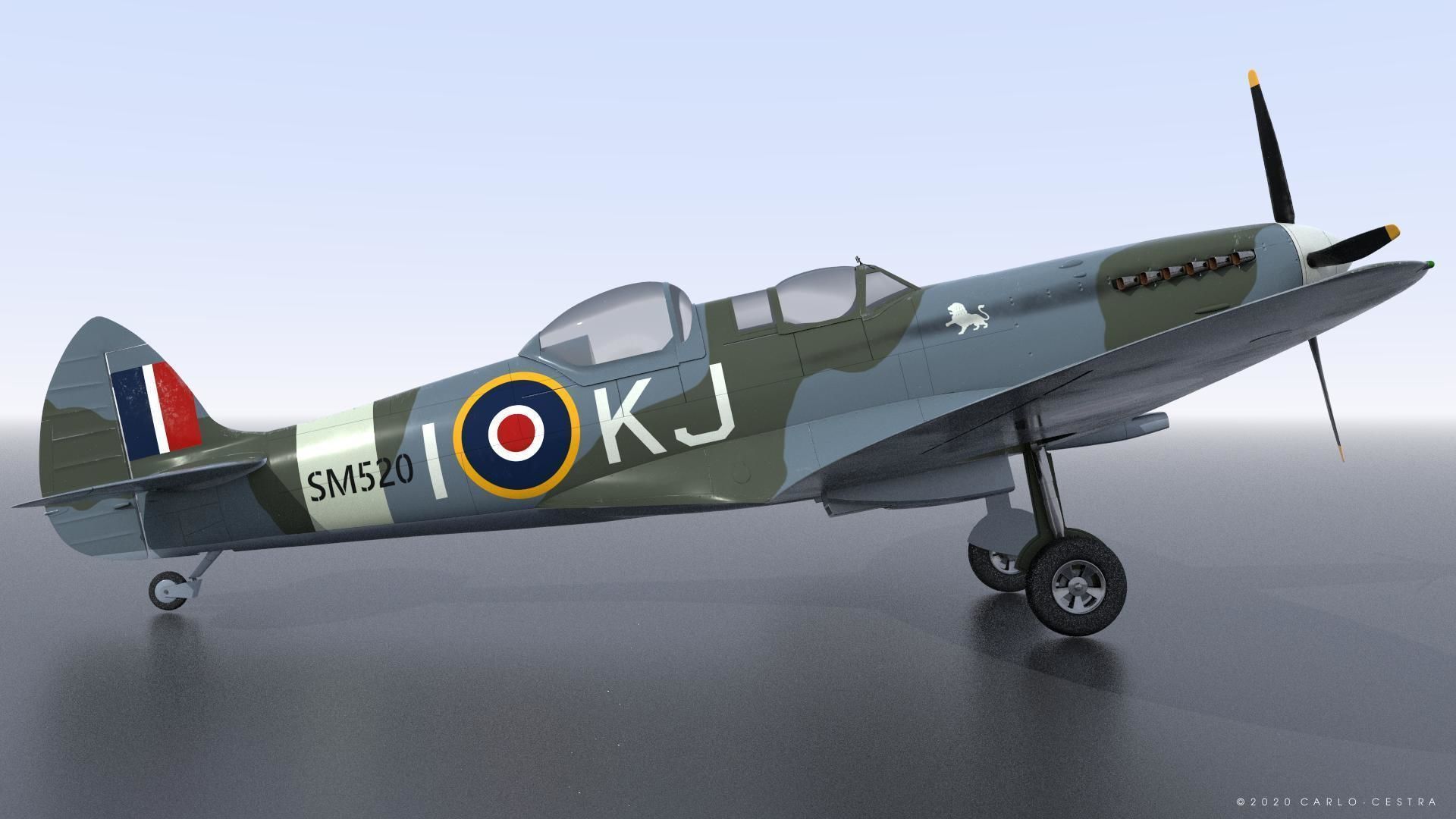 SPITFIRE TR MK9 - Rigged Low-poly 3D model_12