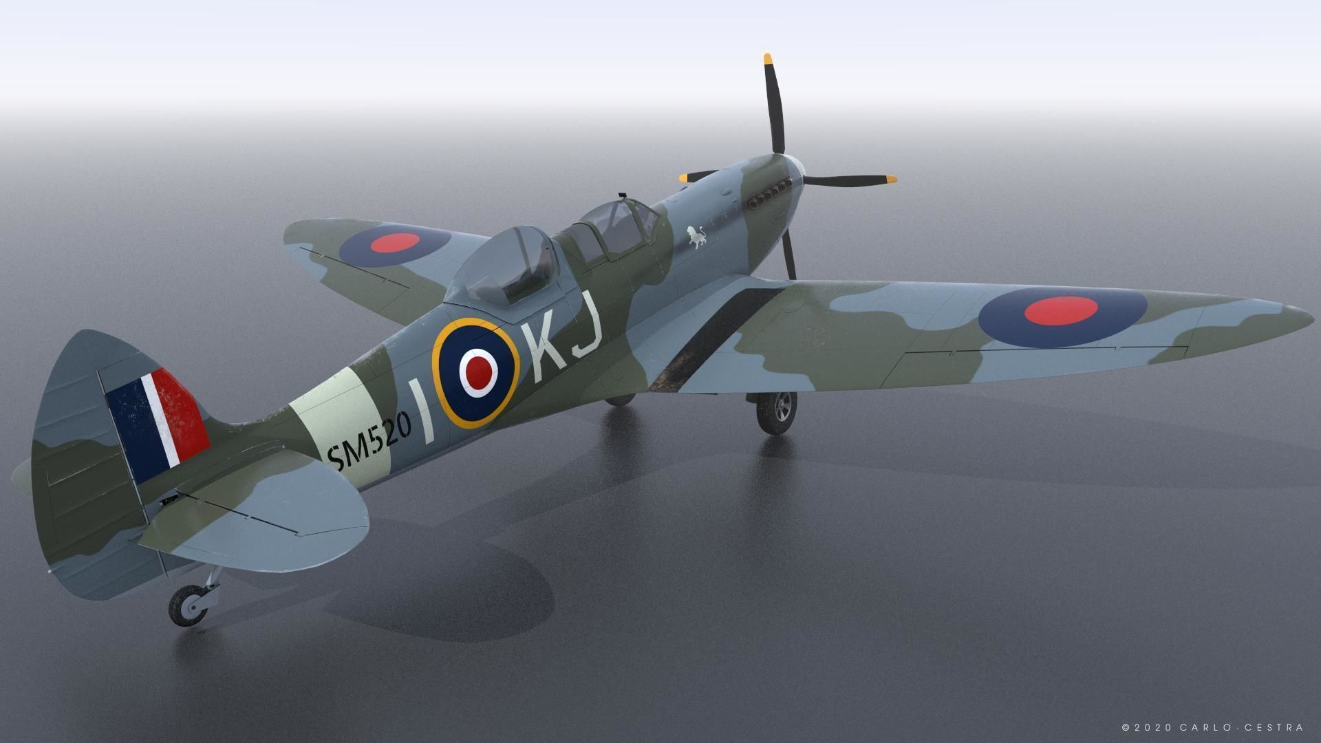 SPITFIRE TR MK9 - Rigged Low-poly 3D model_4