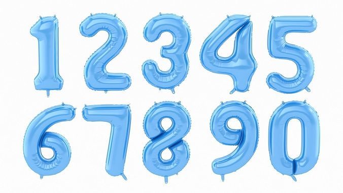 Balloon Numbers Blue Color 3D model