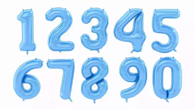 Balloon Numbers Blue Color 3D model