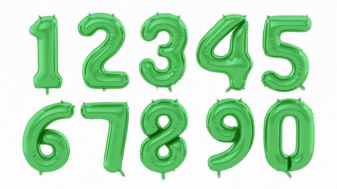 Balloon Numbers Green Color 3D model