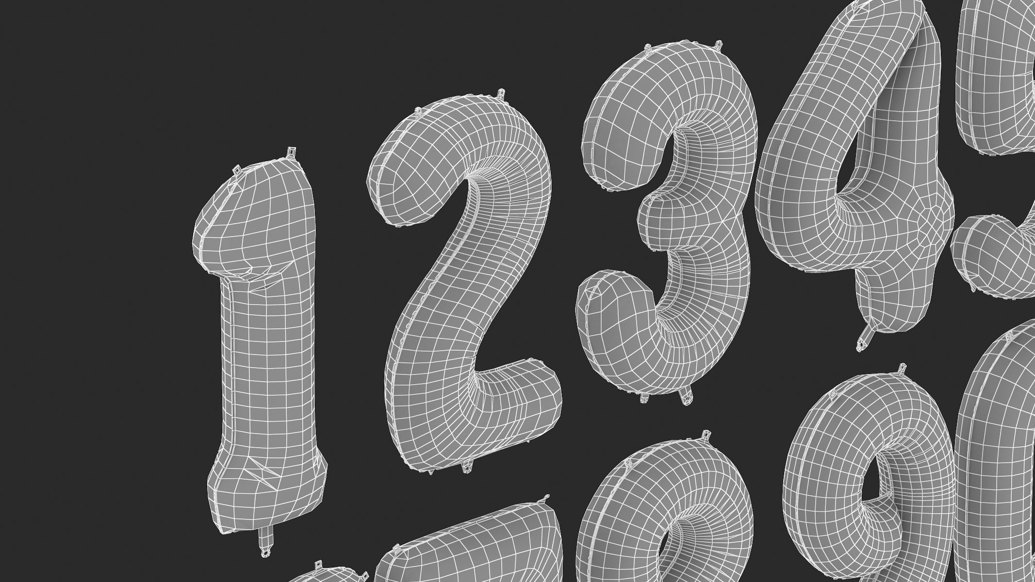 Balloon Numbers Green Color 3D model_8