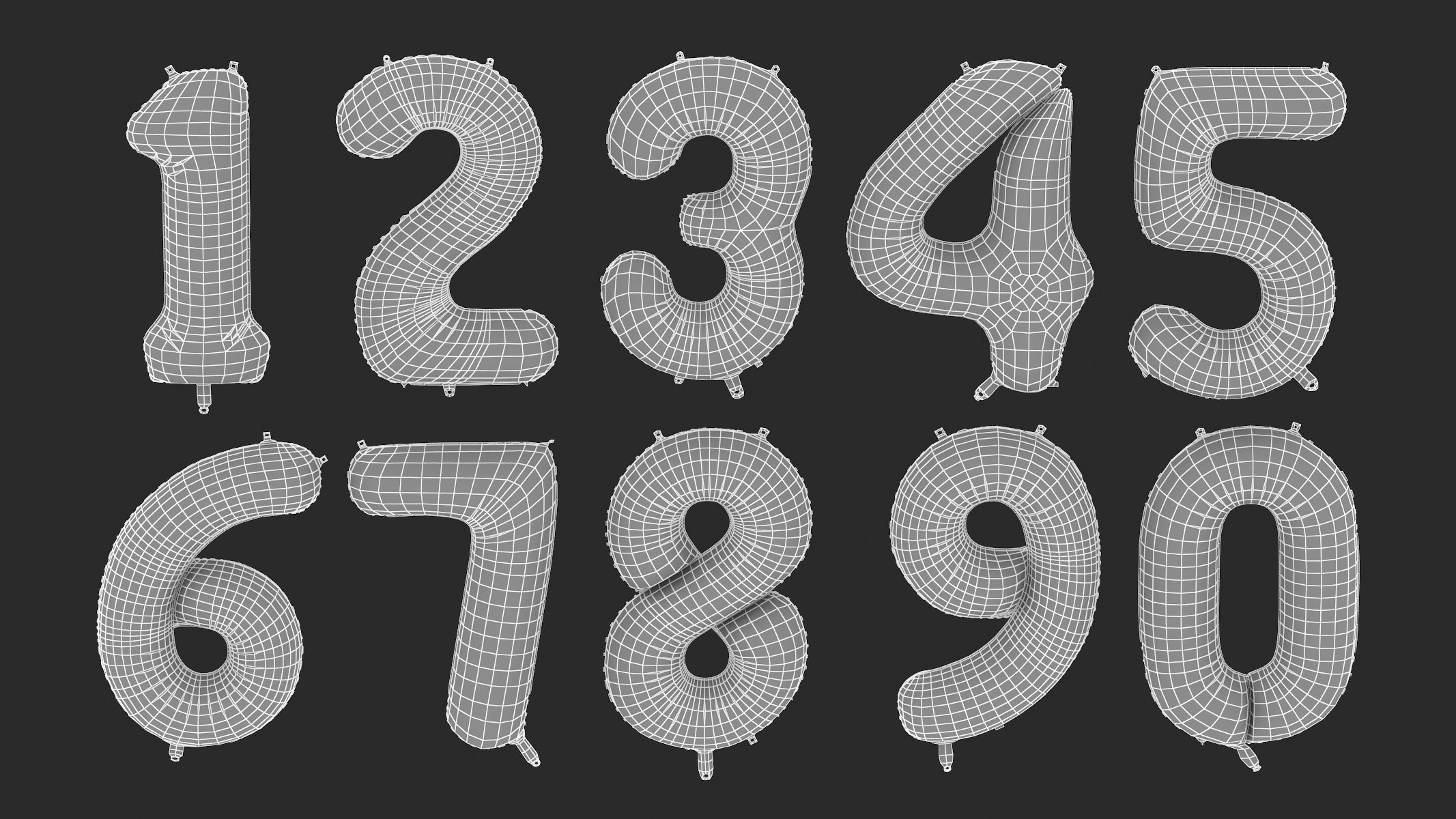 Balloon Numbers Green Color 3D model_5