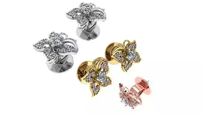 earrings three gold and diamond stud