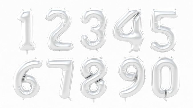 Balloon Numbers Silver Color 3D model