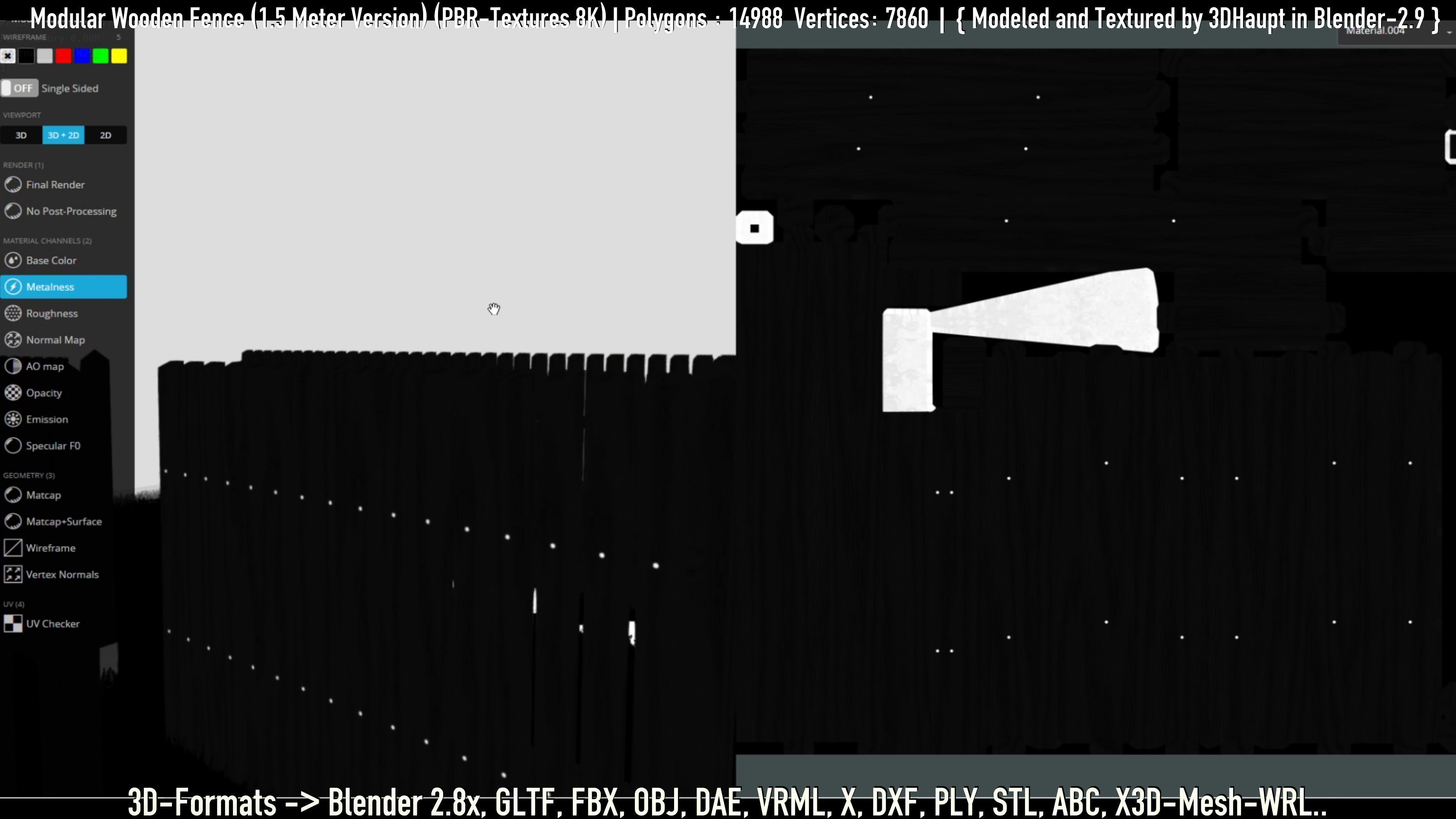 Modular Wooden Fence 1500mm Version Low-poly 3D model_33