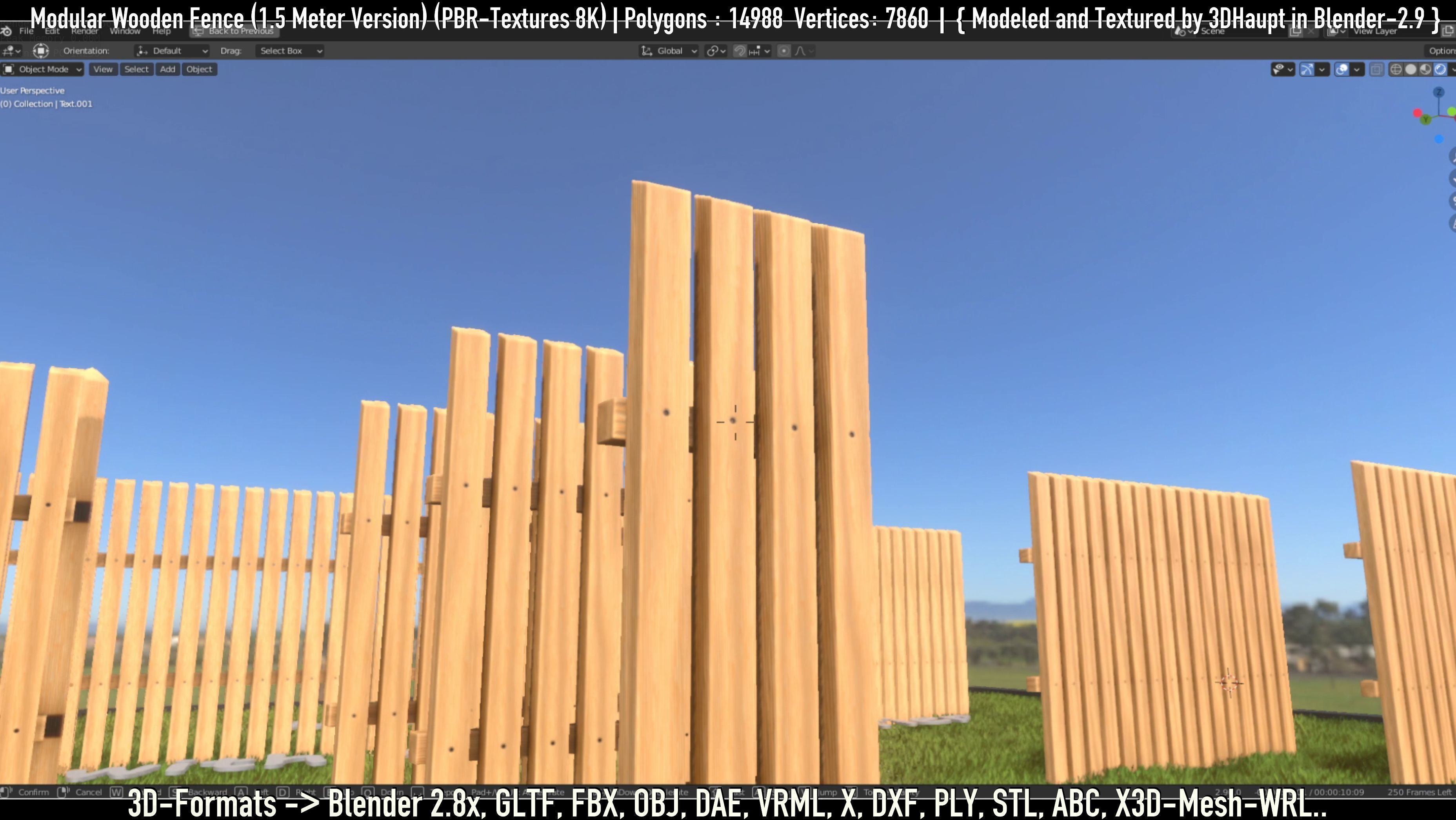 Modular Wooden Fence 1500mm Version Low-poly 3D model_5