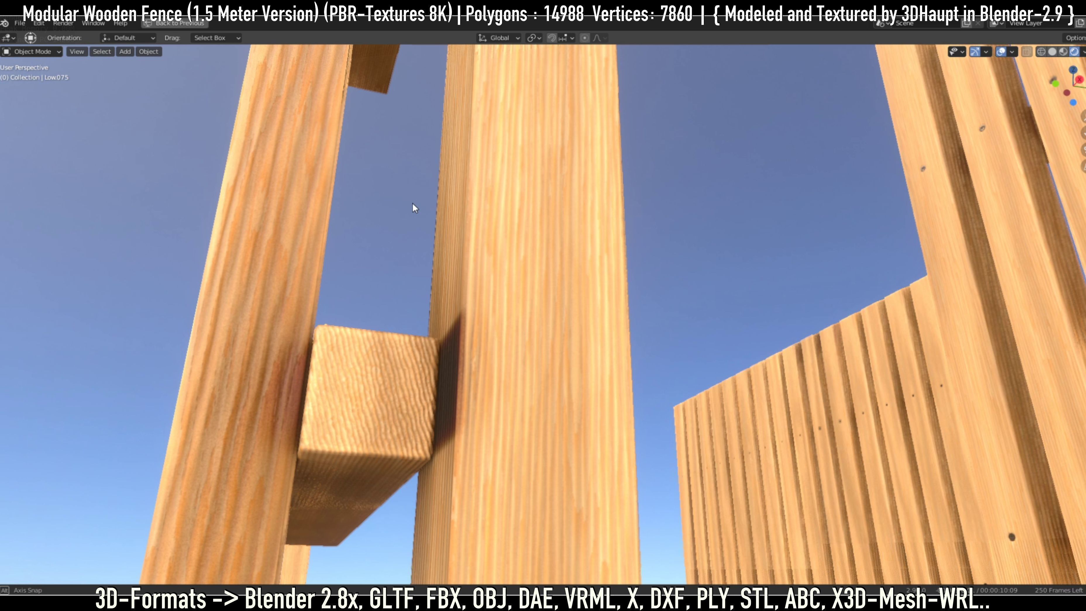 Modular Wooden Fence 1500mm Version Low-poly 3D model_63