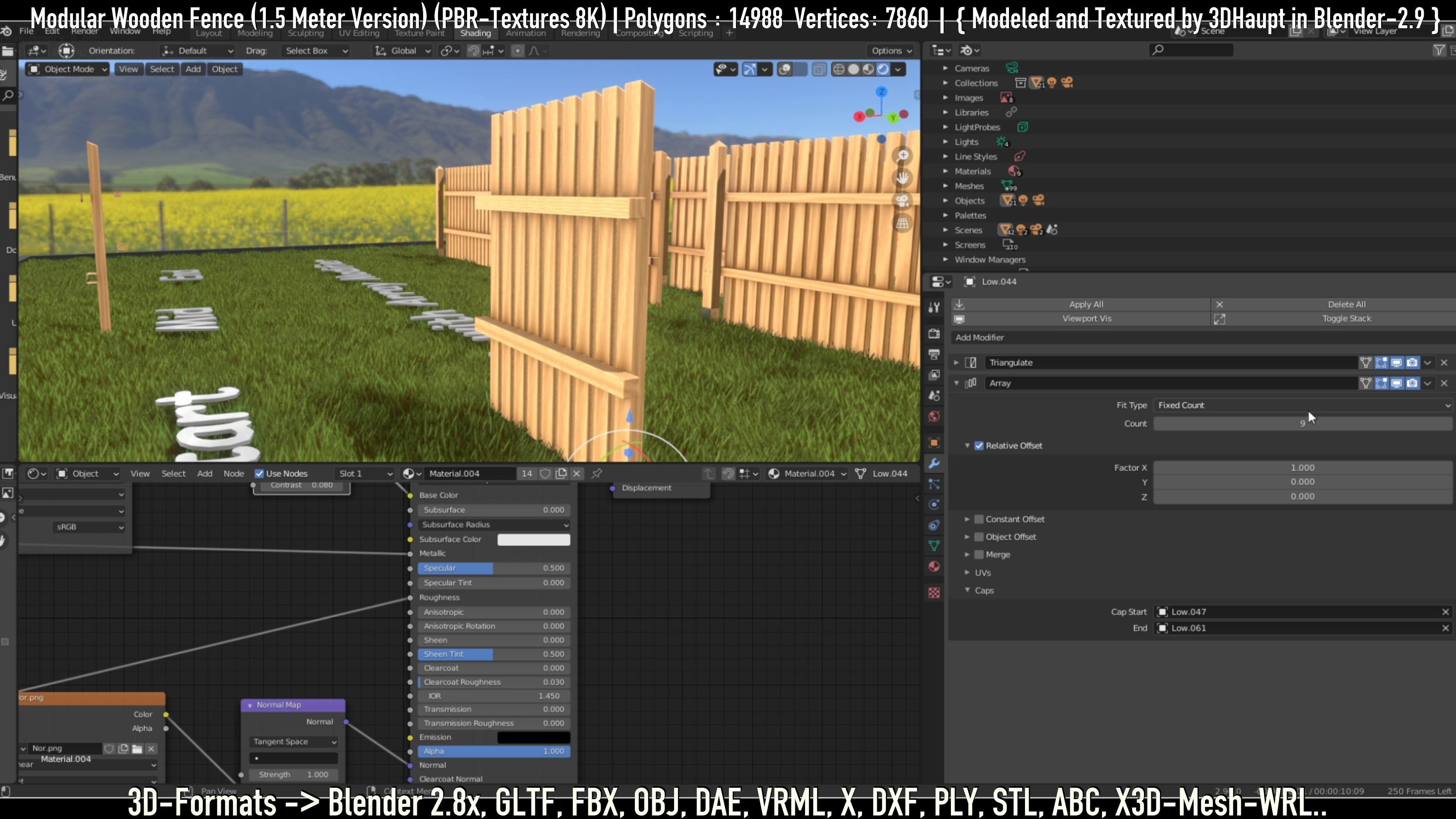 Modular Wooden Fence 1500mm Version Low-poly 3D model_46
