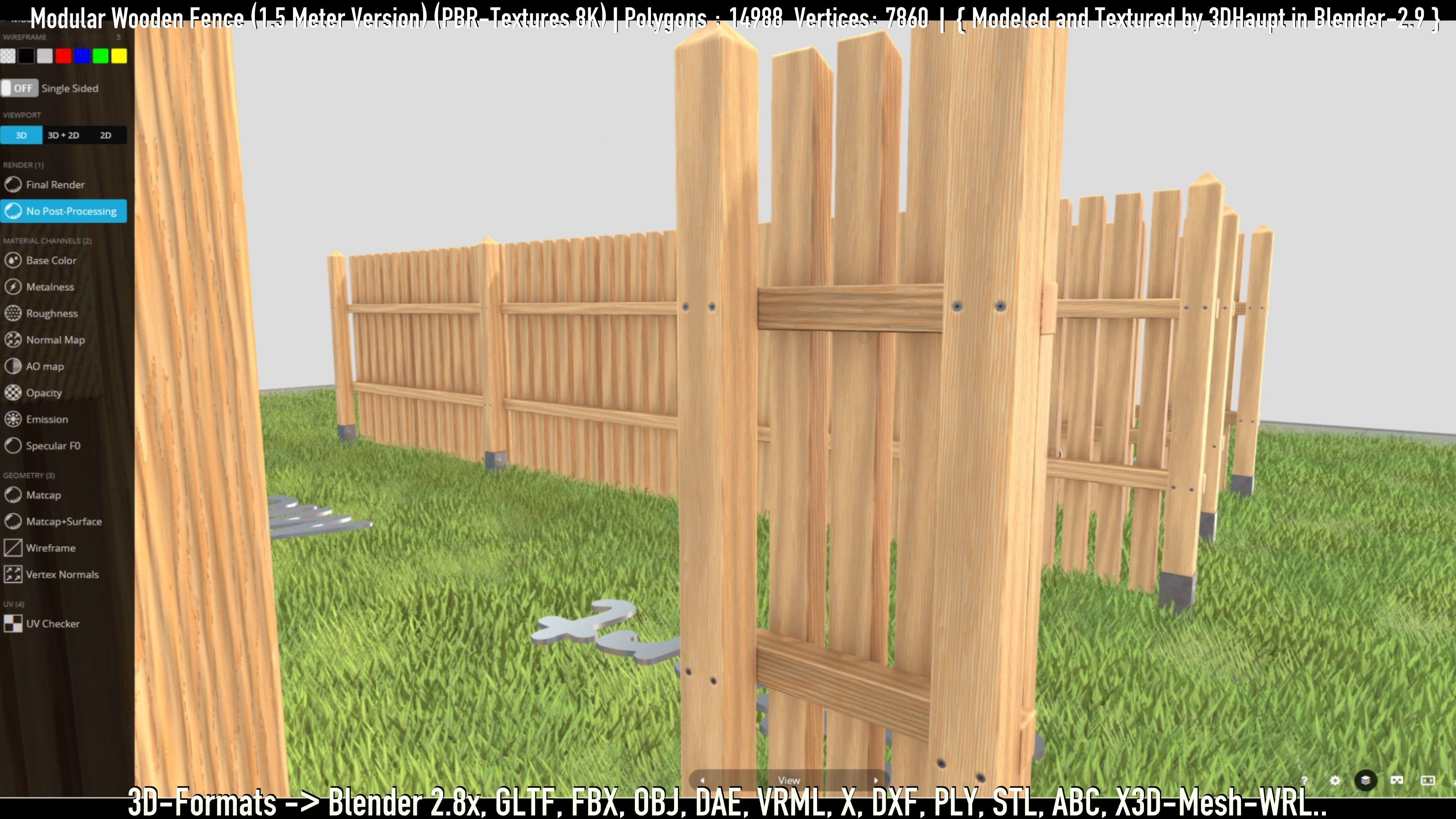 Modular Wooden Fence 1500mm Version Low-poly 3D model_52