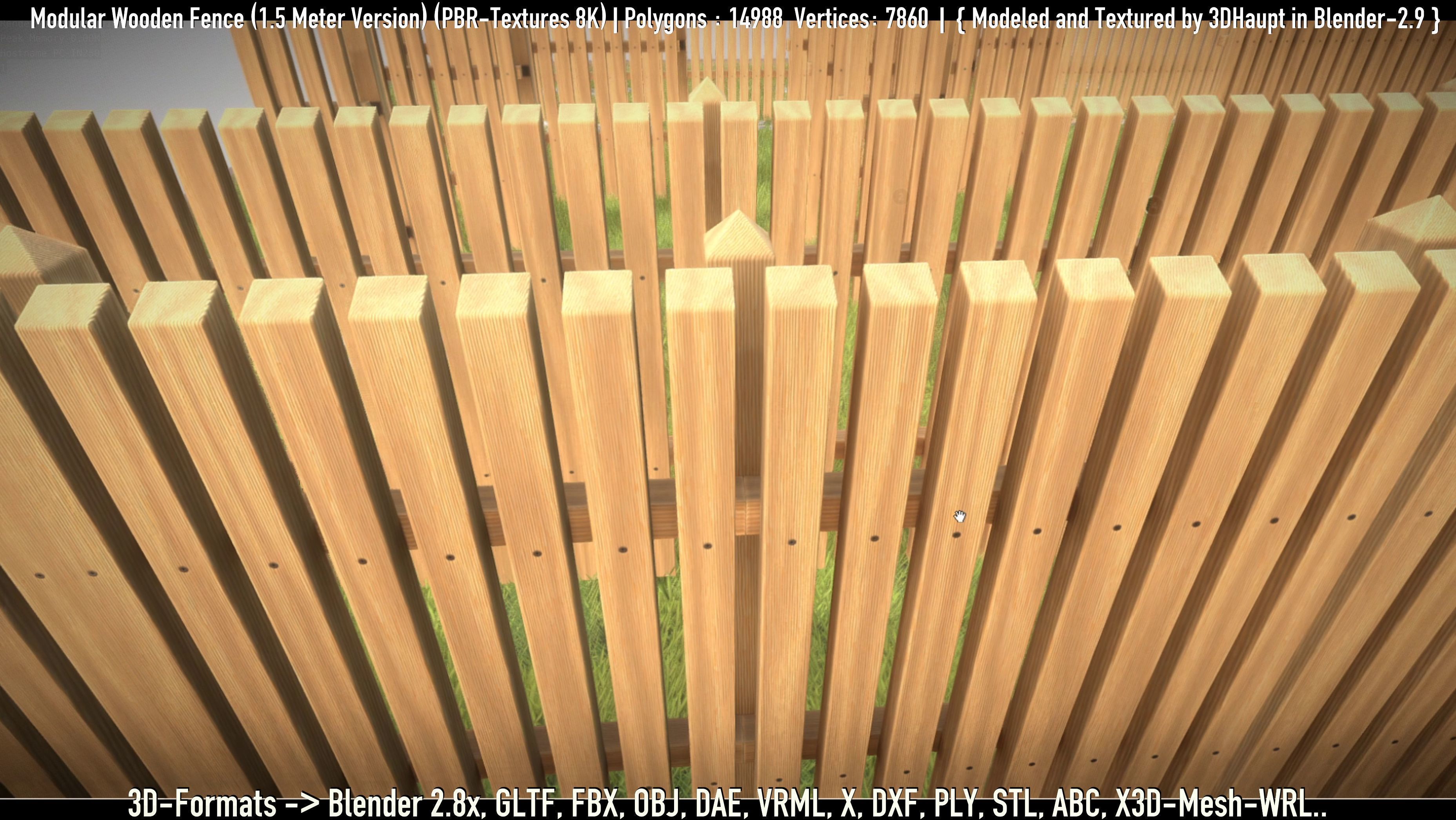 Modular Wooden Fence 1500mm Version Low-poly 3D model_50