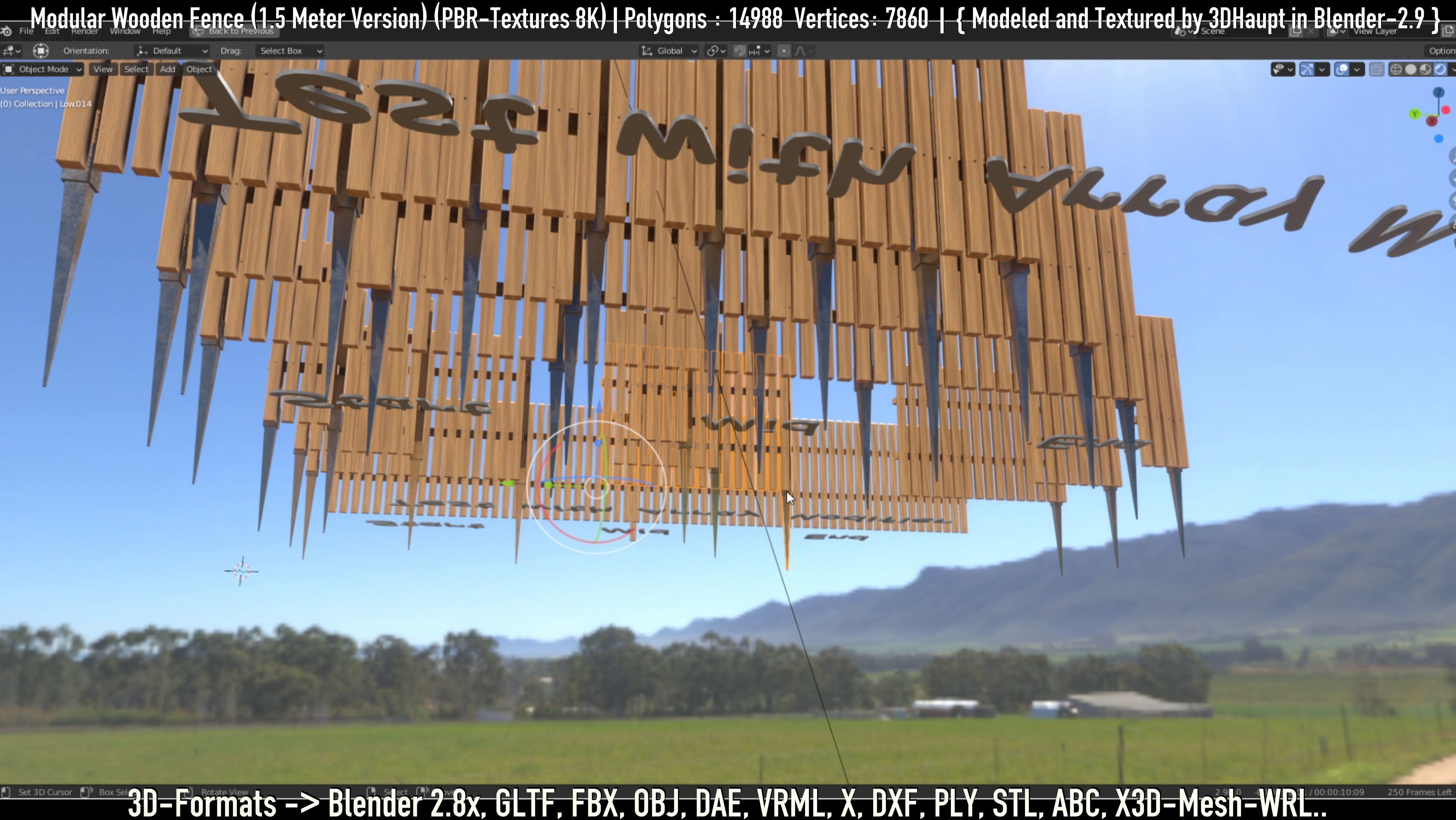 Modular Wooden Fence 1500mm Version Low-poly 3D model_72