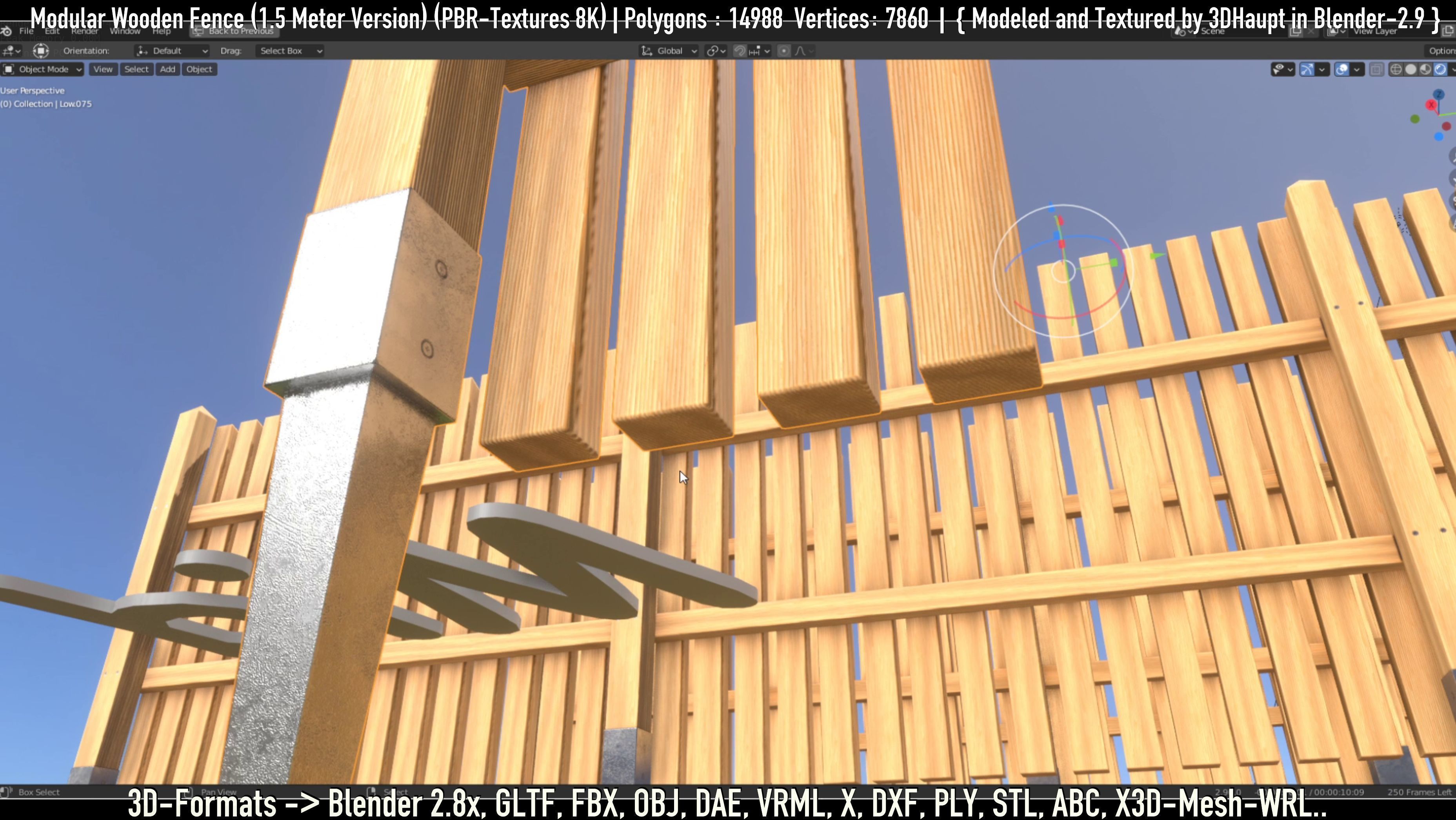Modular Wooden Fence 1500mm Version Low-poly 3D model_36