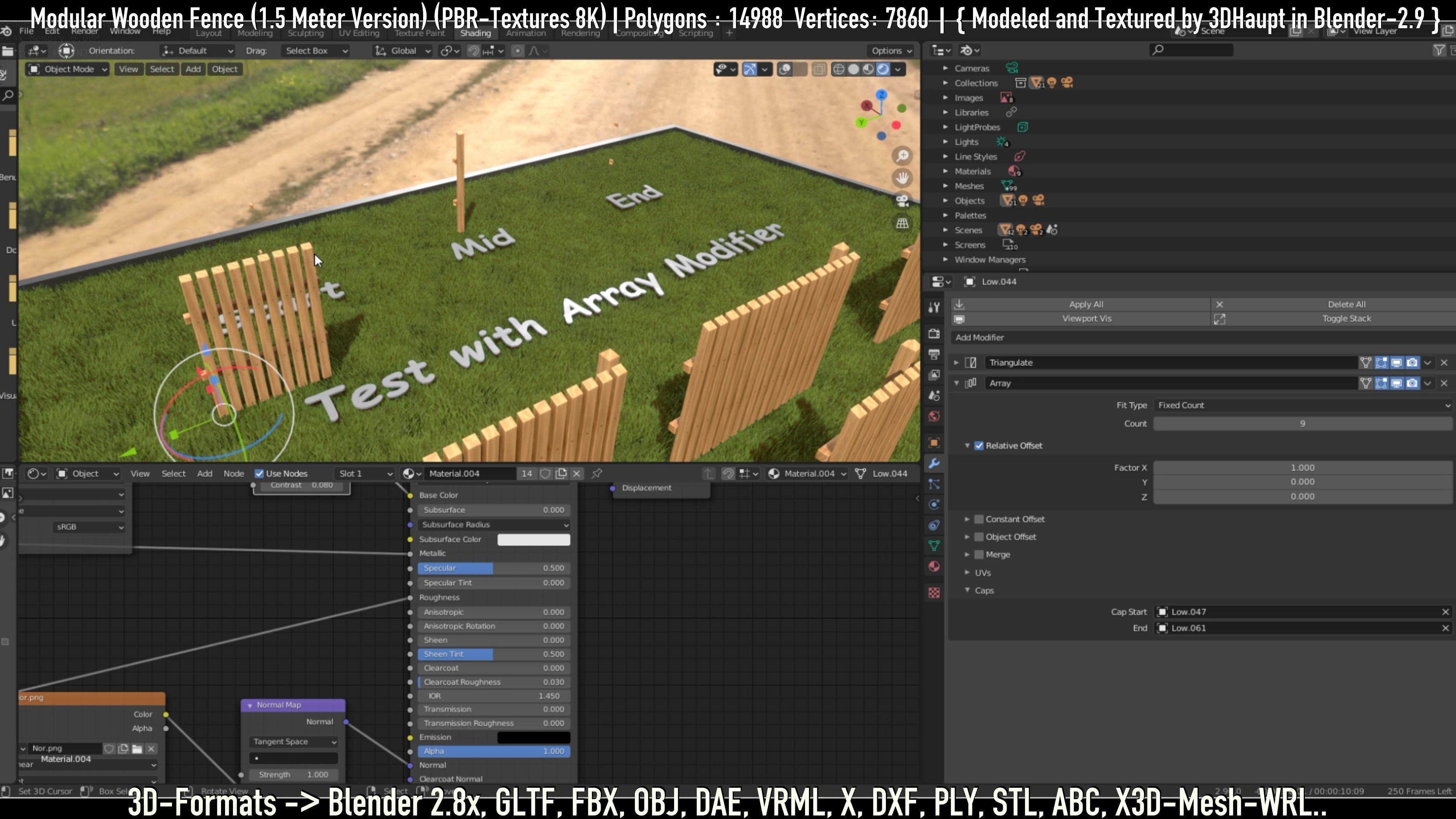 Modular Wooden Fence 1500mm Version Low-poly 3D model_45