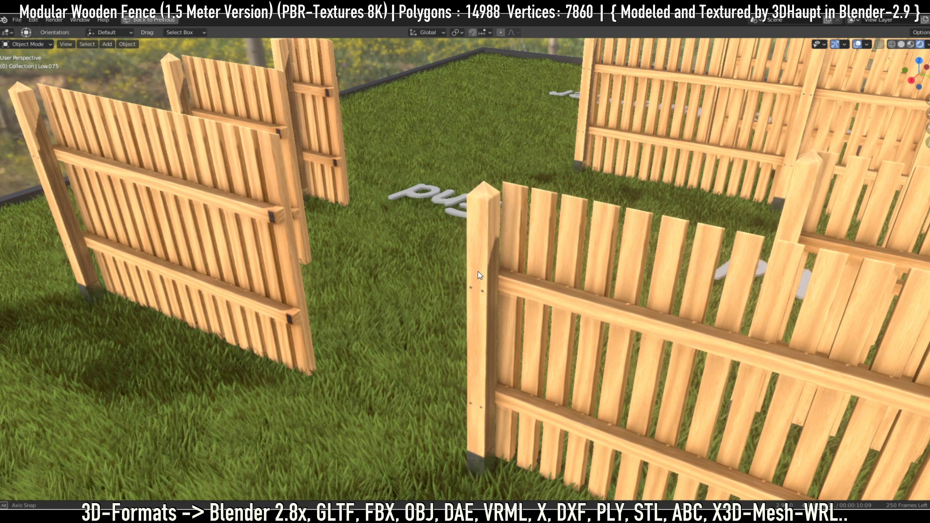 Modular Wooden Fence 1500mm Version Low-poly 3D model_2