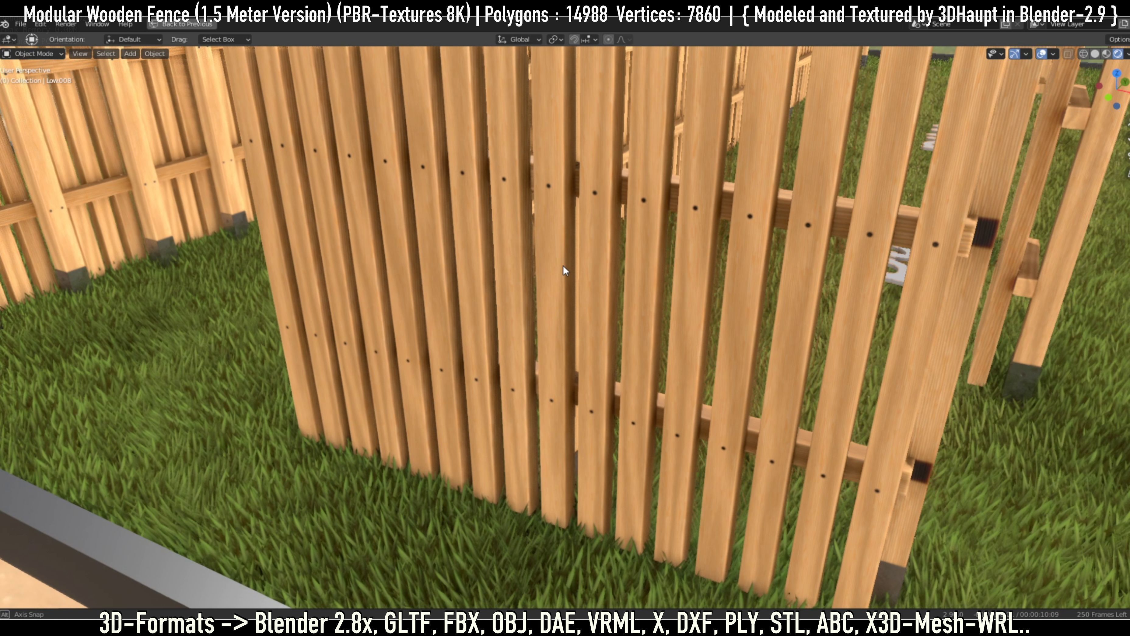 Modular Wooden Fence 1500mm Version Low-poly 3D model_27