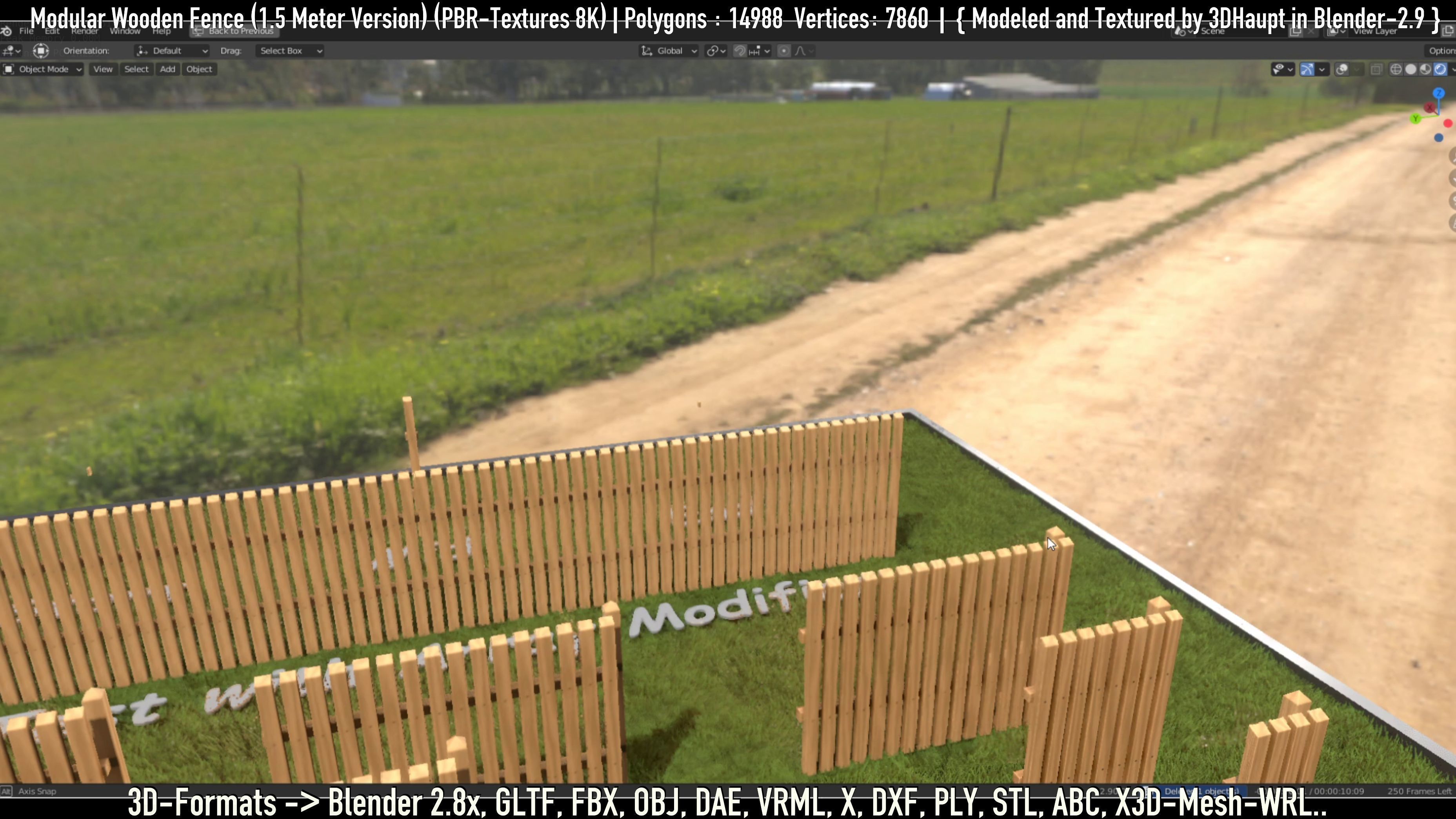Modular Wooden Fence 1500mm Version Low-poly 3D model_44