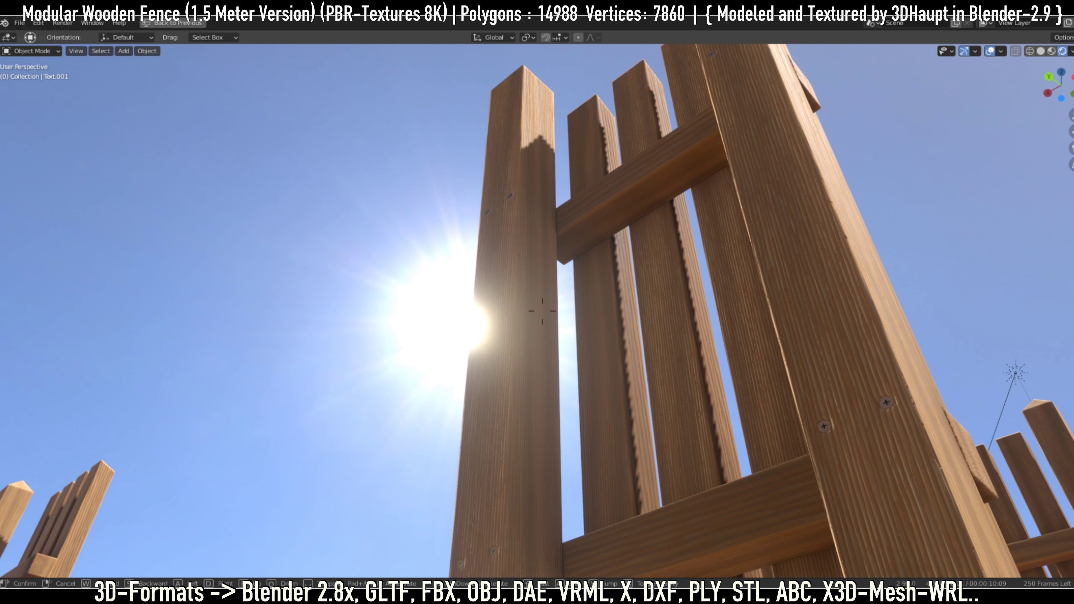 Modular Wooden Fence 1500mm Version Low-poly 3D model_14