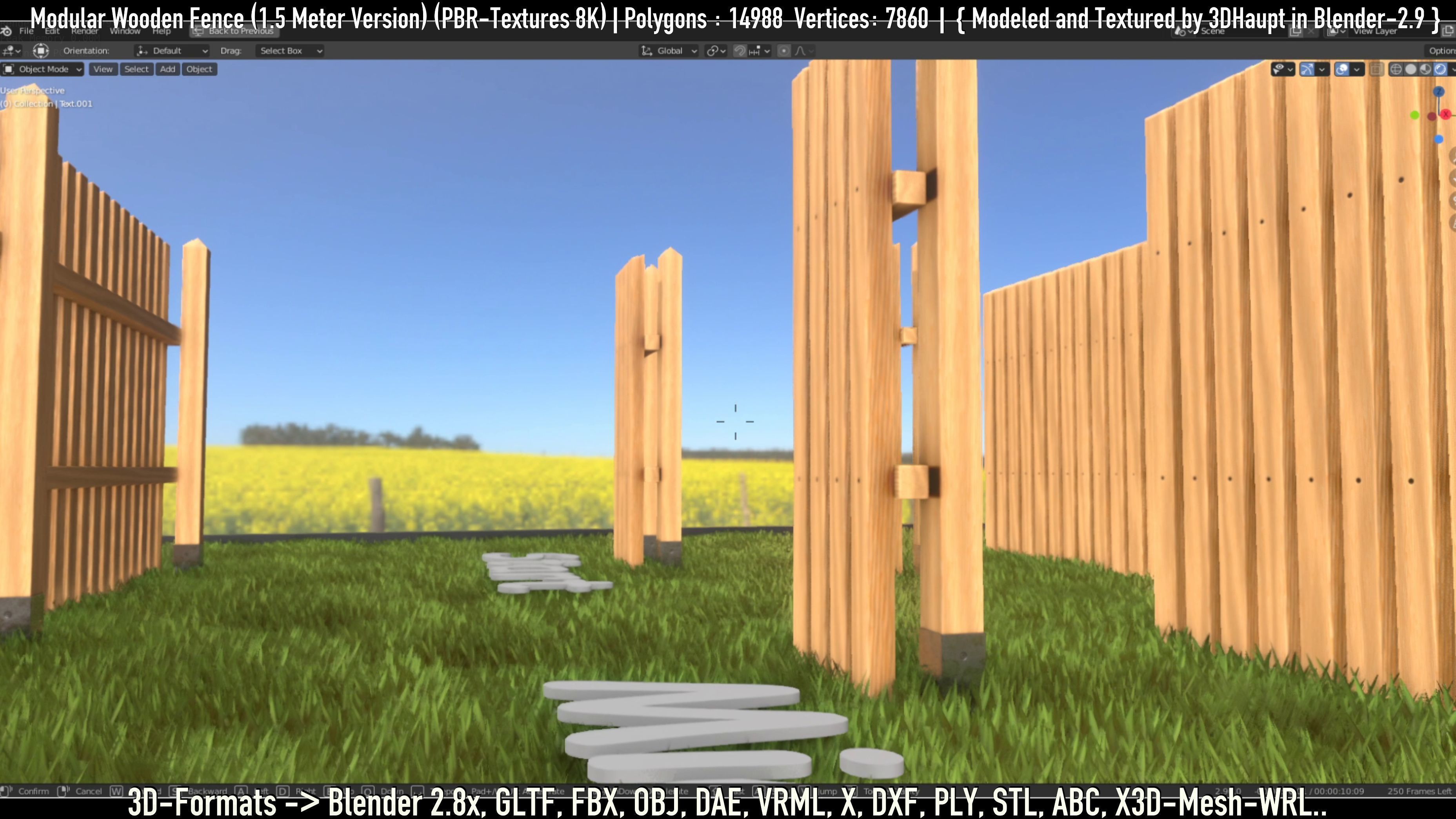 Modular Wooden Fence 1500mm Version Low-poly 3D model_55