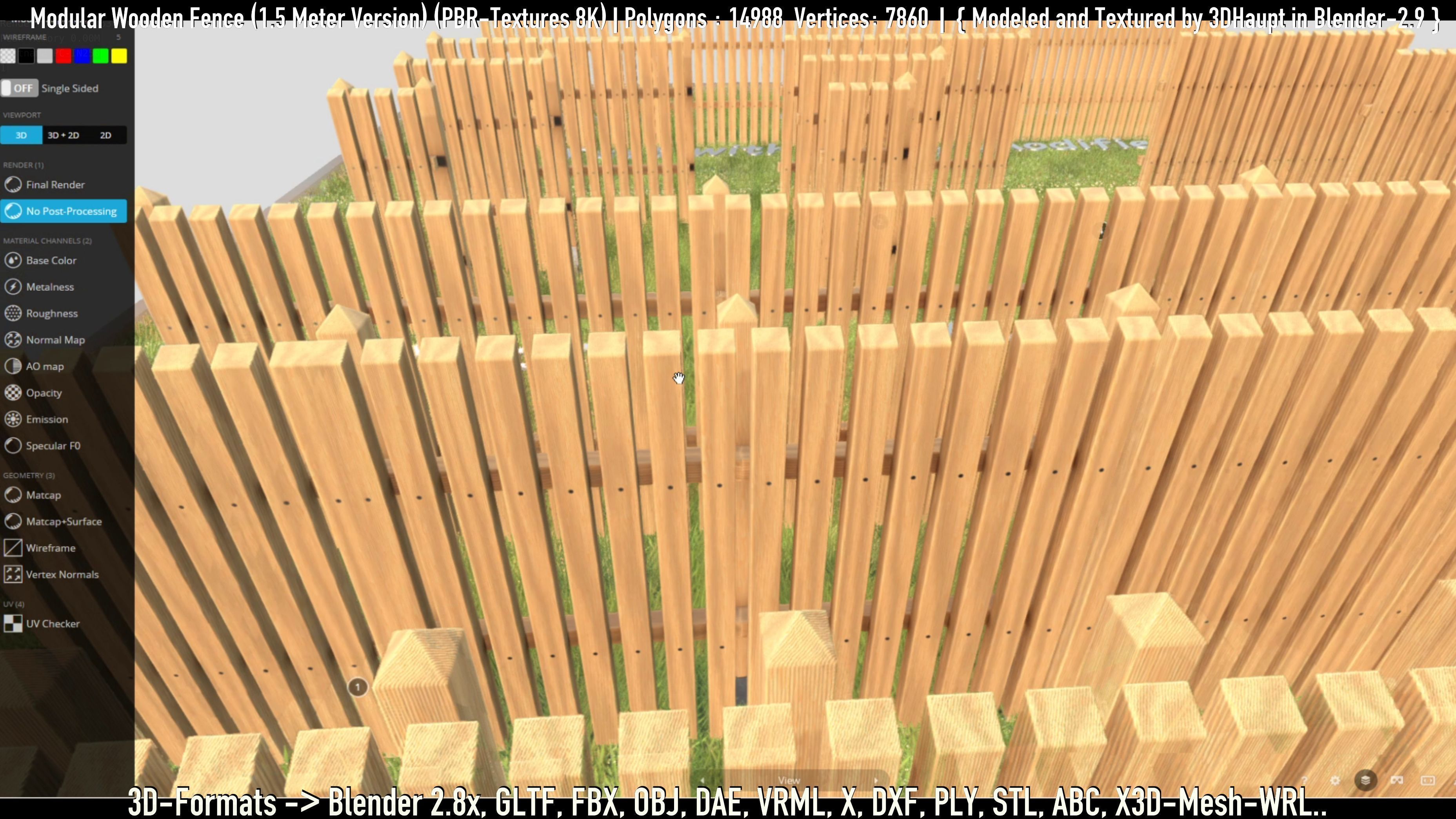Modular Wooden Fence 1500mm Version Low-poly 3D model_51