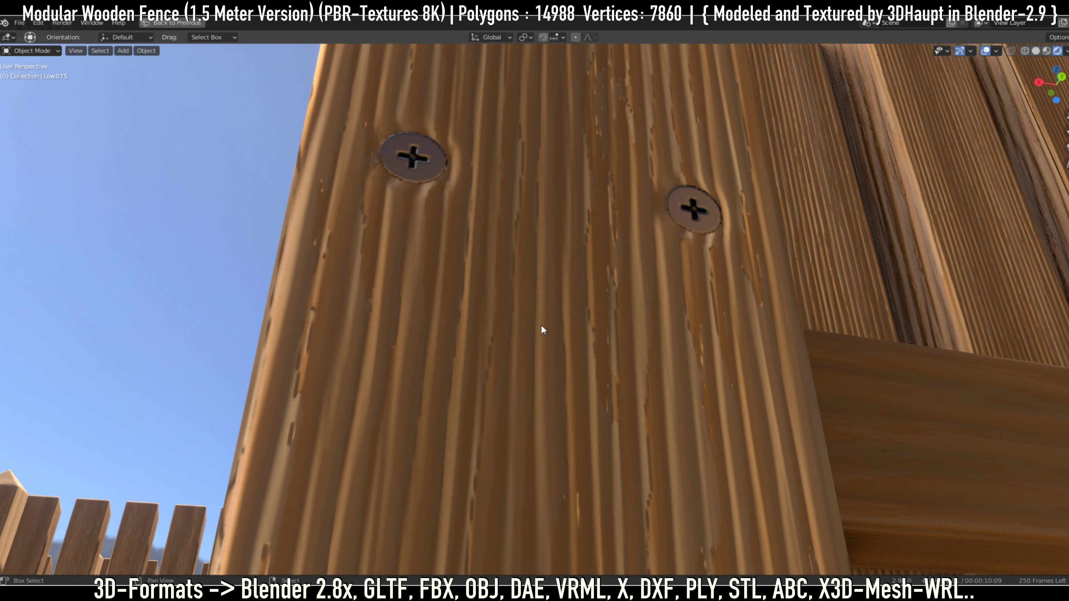 Modular Wooden Fence 1500mm Version Low-poly 3D model_17