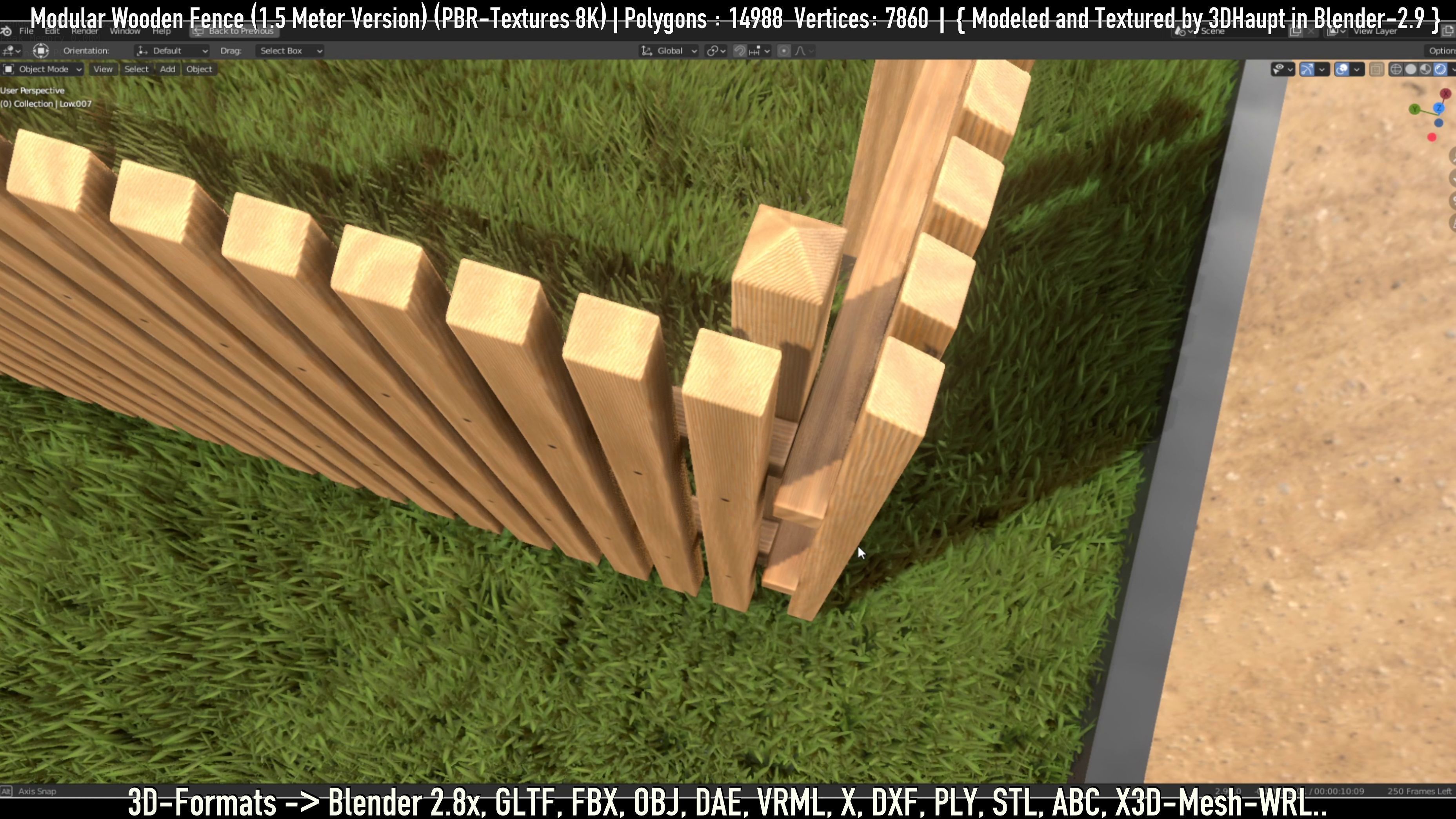 Modular Wooden Fence 1500mm Version Low-poly 3D model_25
