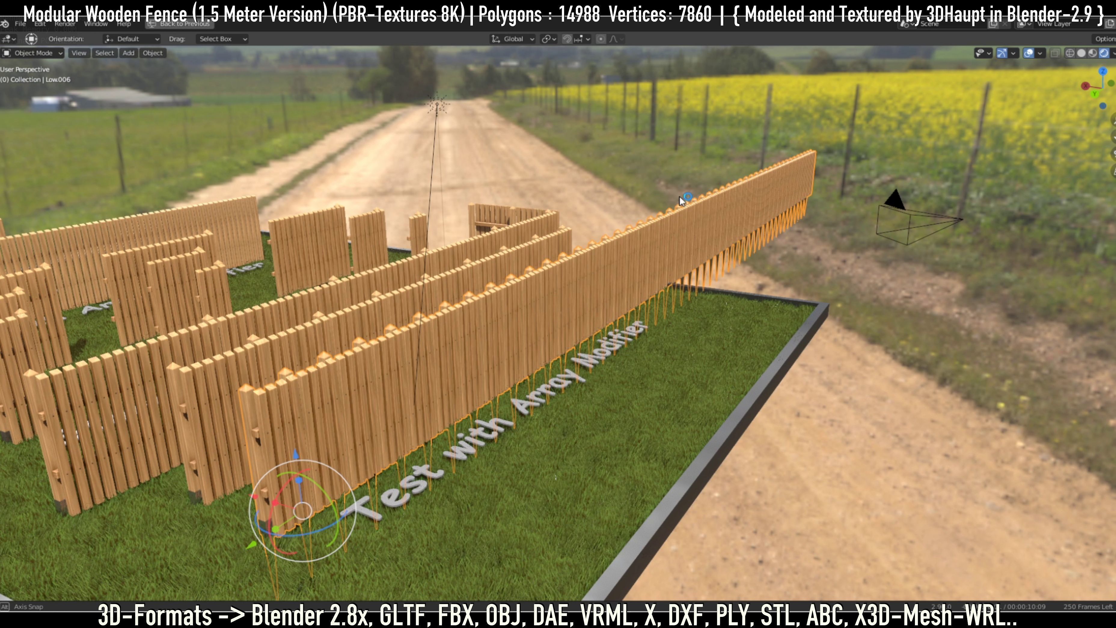 Modular Wooden Fence 1500mm Version Low-poly 3D model_39