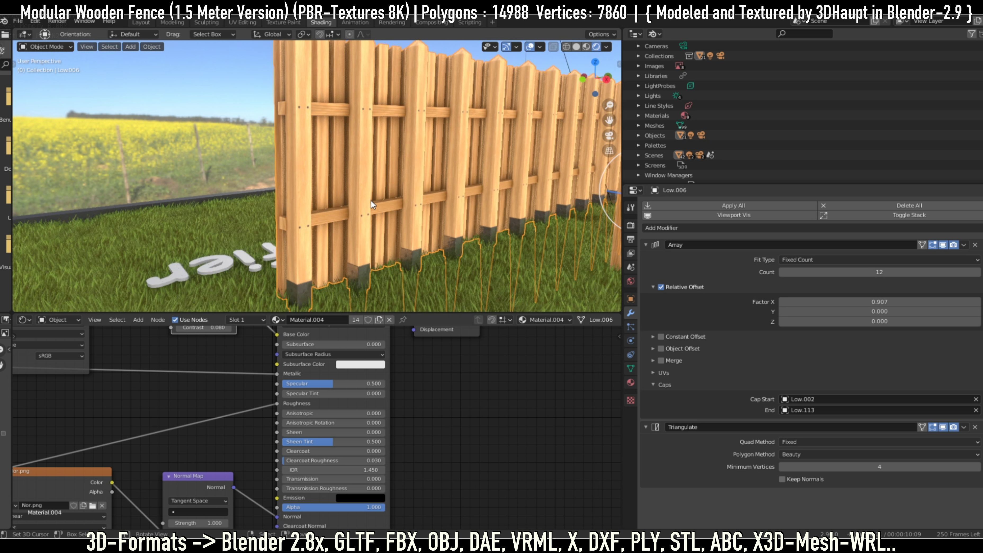 Modular Wooden Fence 1500mm Version Low-poly 3D model_69