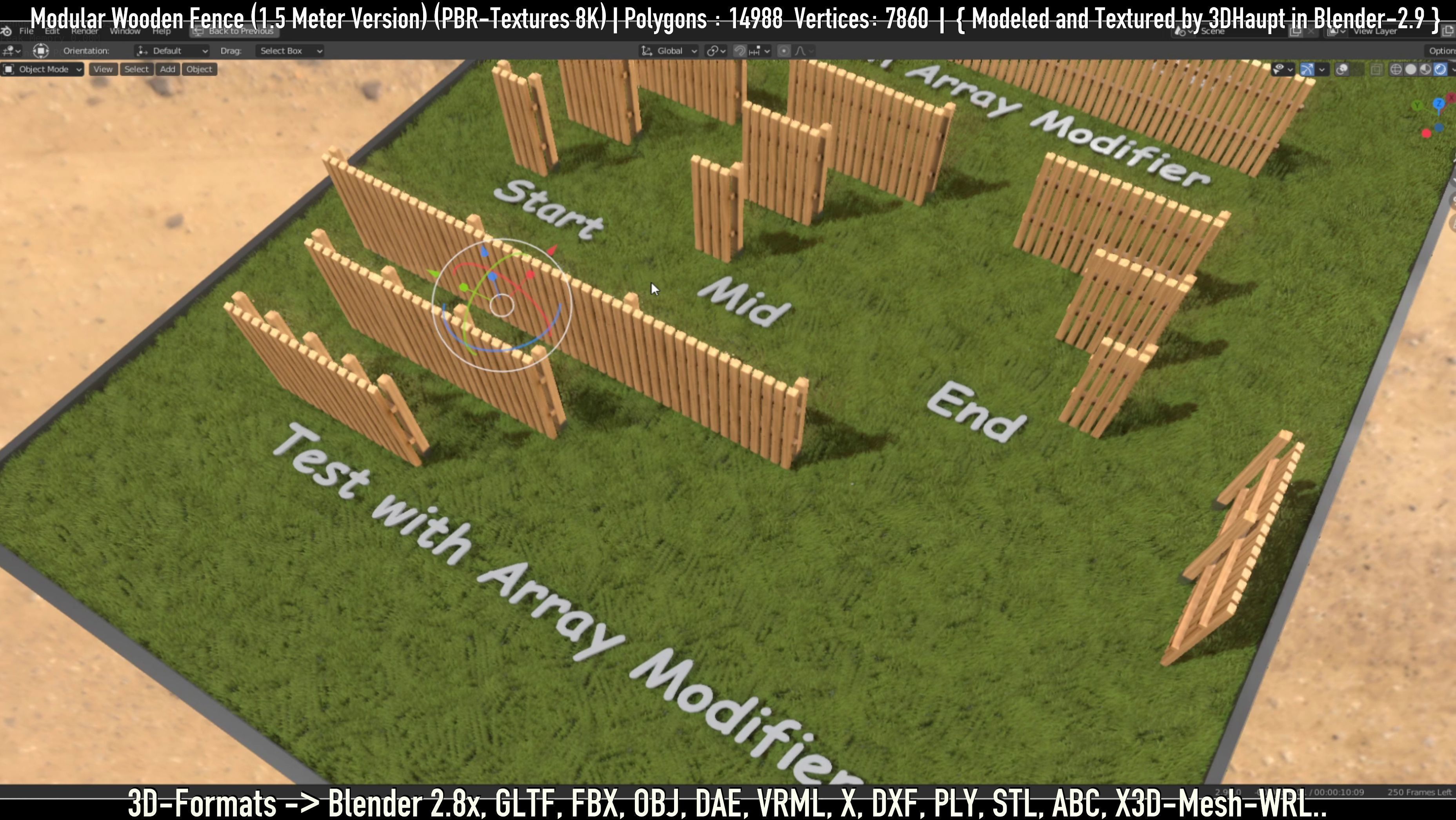 Modular Wooden Fence 1500mm Version Low-poly 3D model_42